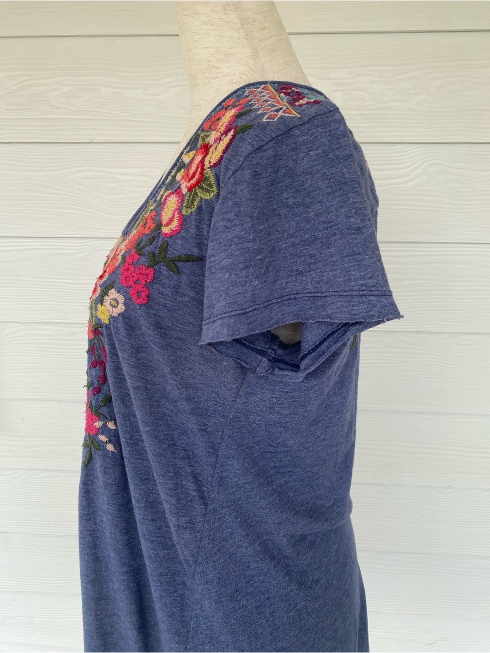 Johnny Was Navy TunicTop/ Mini Dress with Multicolor Floral Embroidery - Picture 4 of 7